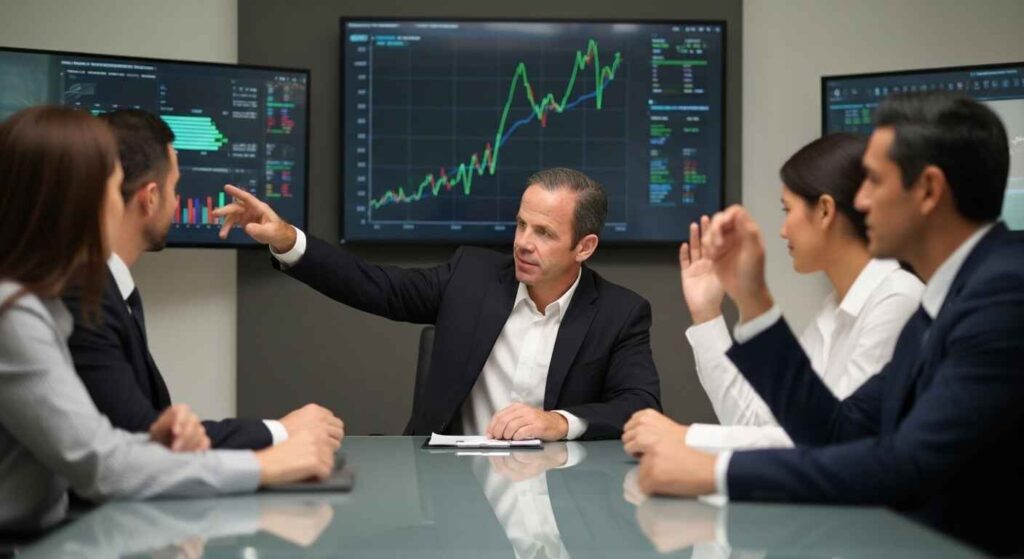 Chip Batchelder discussing financial growth charts with executives